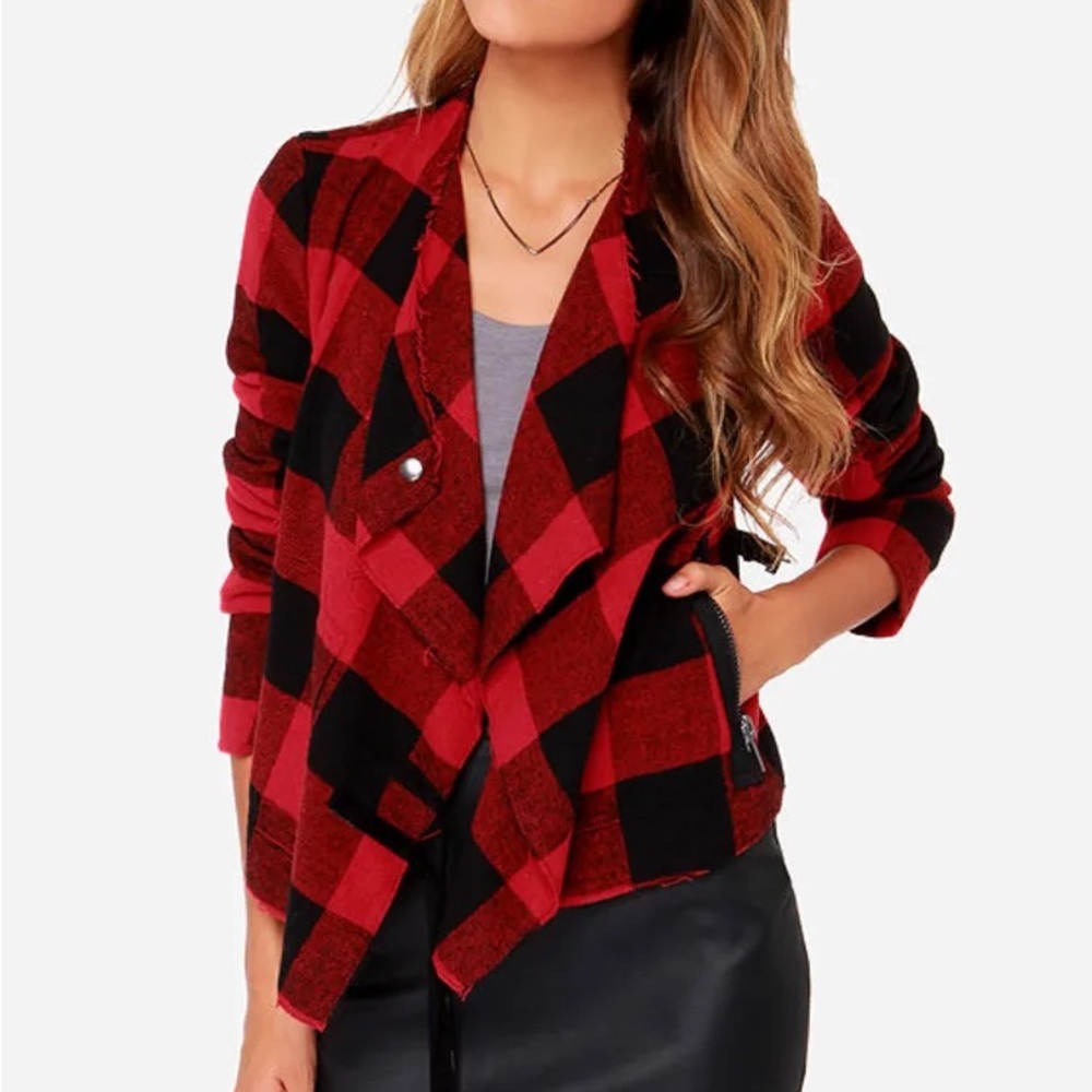 BB Dakota “Rosanna” Black and Red Plaid Moto Jacket